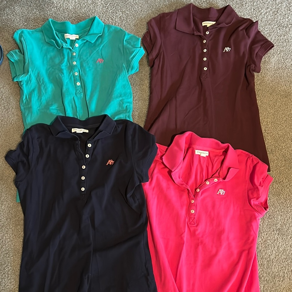 Lot of 4 Aeropostale Short Sleeve Pique Polos (Size L)